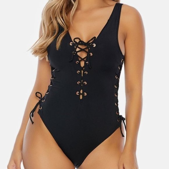 . Other - Lace-Up Front and Side Panels One Piece Swimsuit
